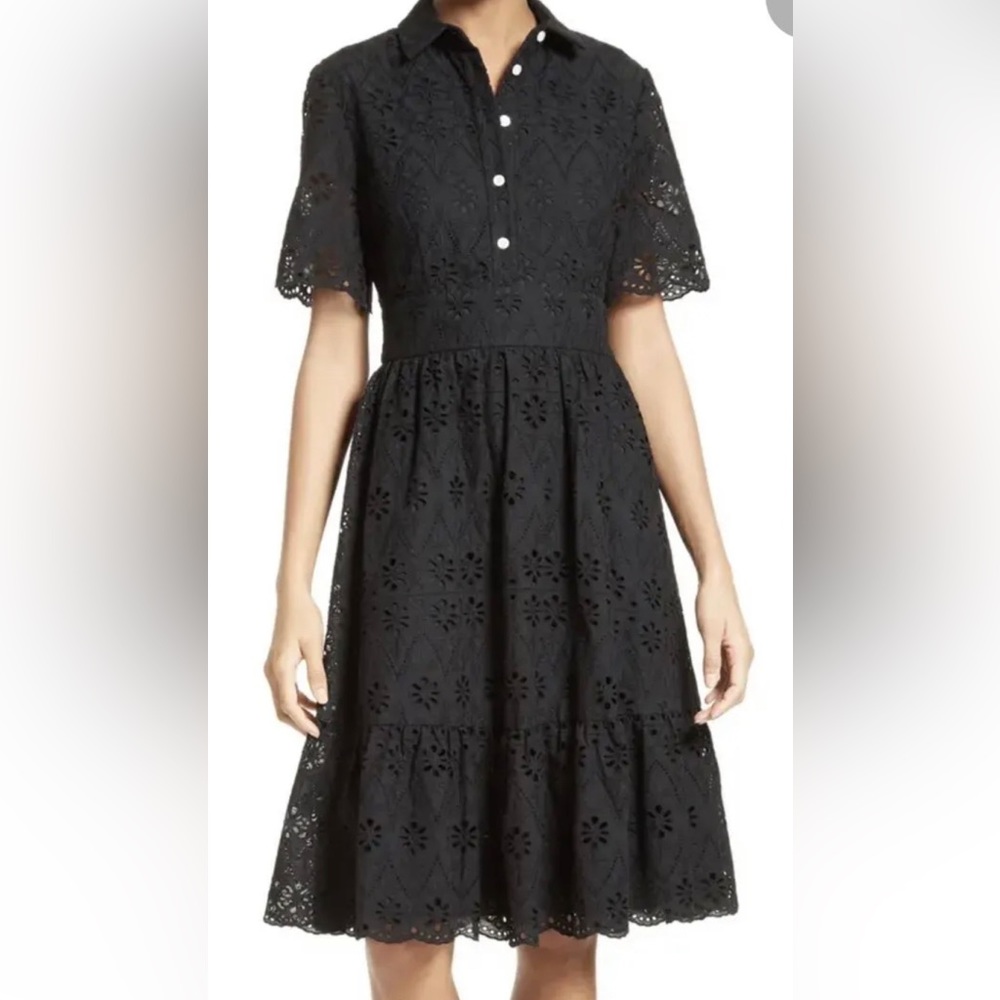 Kate Spade size 4 short sleeve eyelet shirt dress, black.